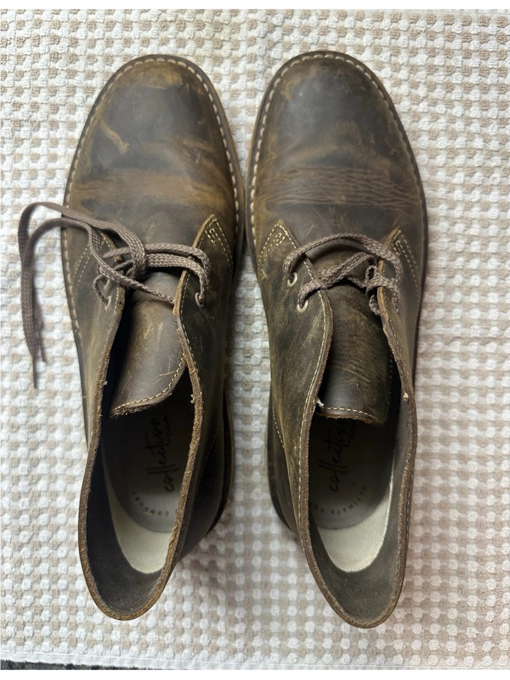 Clarks Men’s Brown Leather Shepton Chukka Ankle Boots Lace-Up Round Toe US 8.5 M